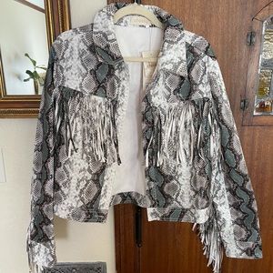 Fringe Vegan Leather Jacket - Snake Skin NWT